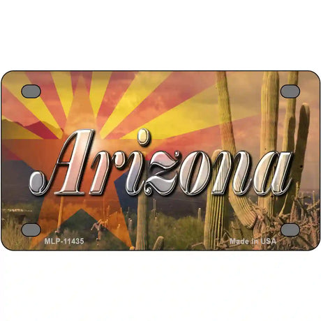 Arizona State Flag Overlay On Cactus Novelty License Plate 4" x 2.2" (MLP)