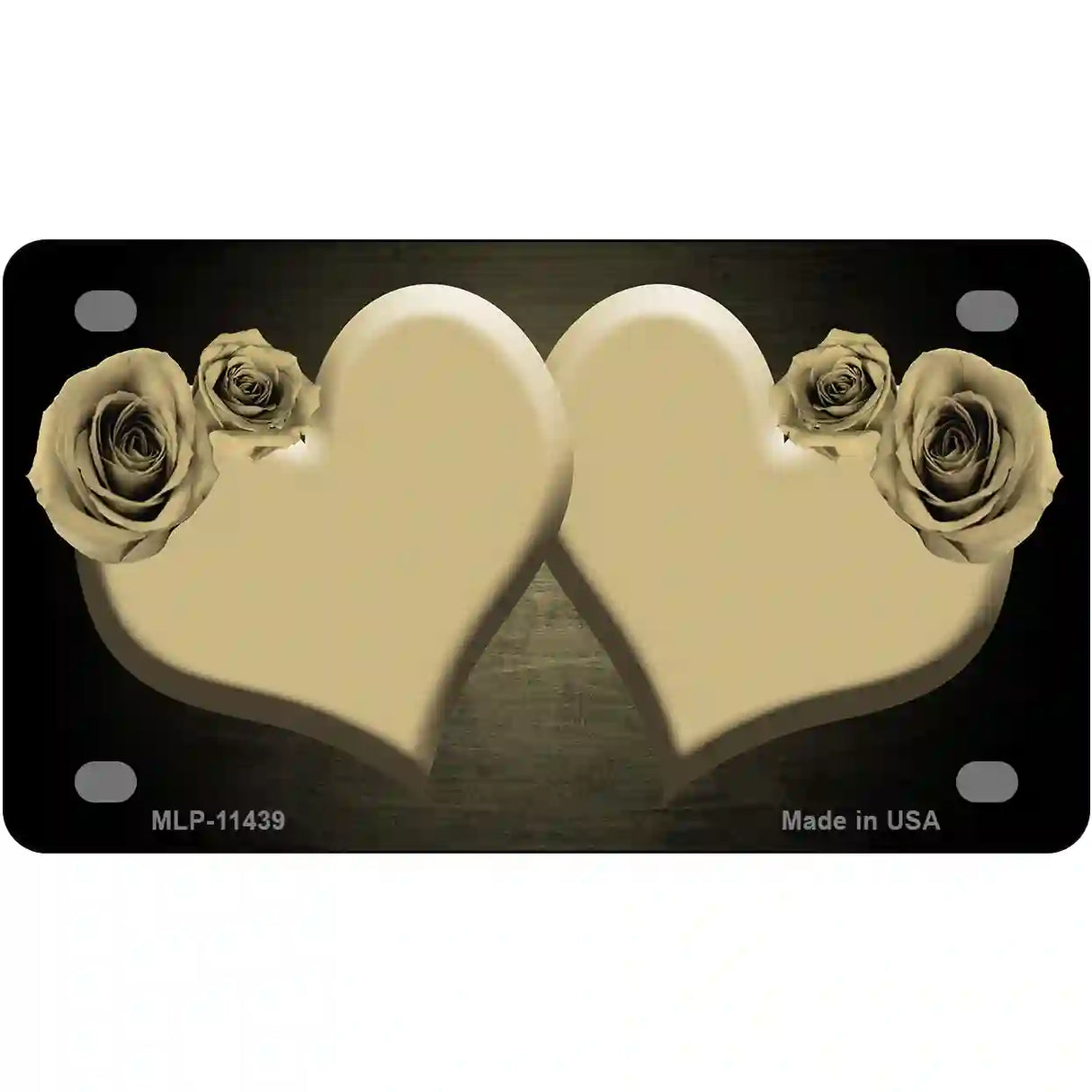 Hearts Over Roses In Gold Novelty License Plate 4" x 2.2" (MLP)