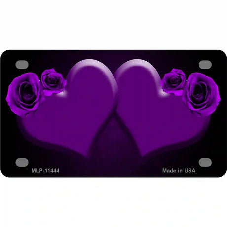 Hearts Over Roses In Purple Novelty License Plate 4" x 2.2" (MLP)