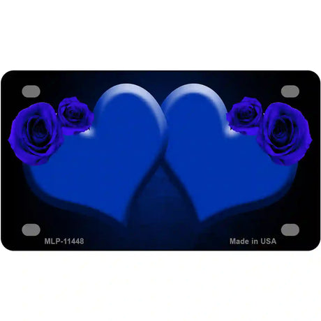 Hearts Over Roses In Blue Novelty License Plate 4" x 2.2" (MLP)