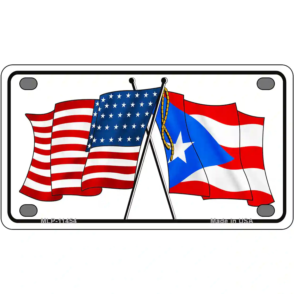 Puerto Rico Crossed US Flag License Plate 4" x 2.2" (MLP)