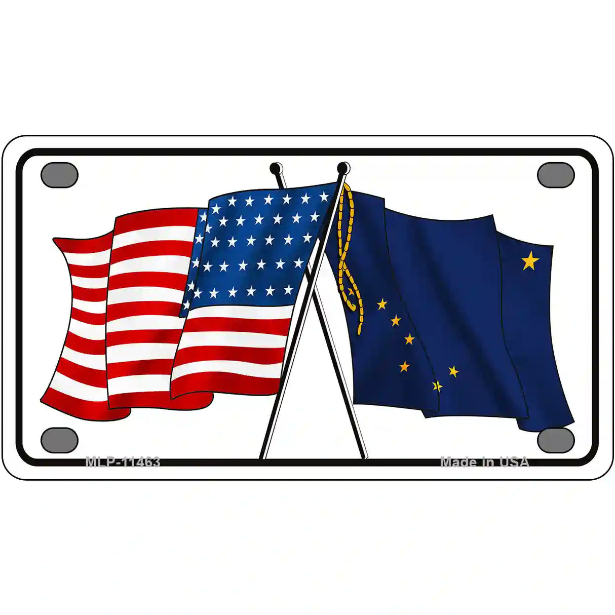 Alaska Crossed US Flag License Plate 4" x 2.2" (MLP)