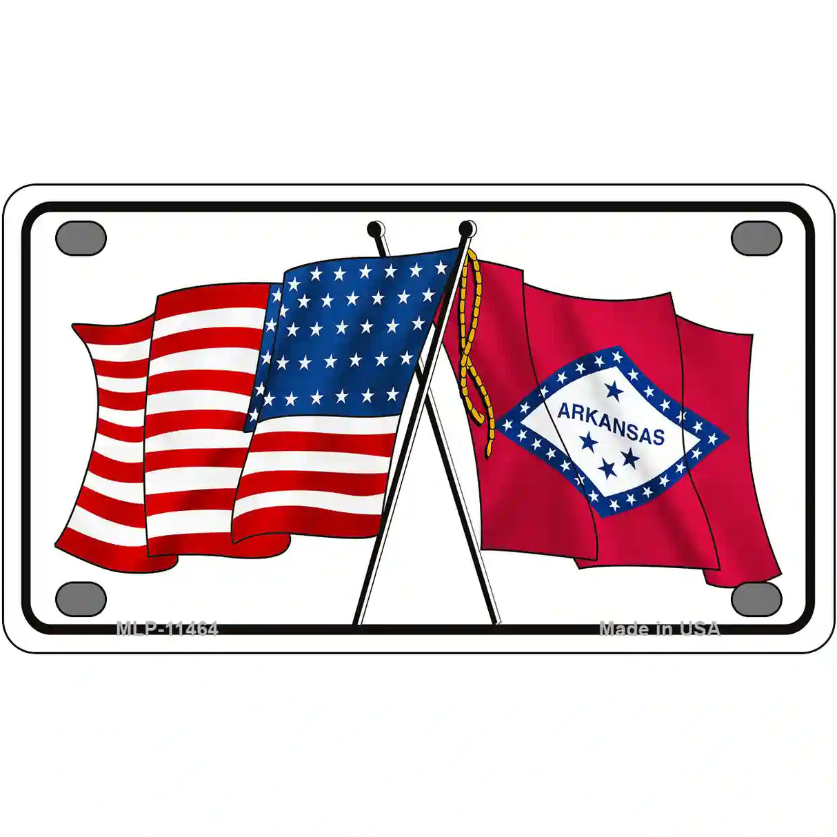 Arkansas Crossed US Flag License Plate 4" x 2.2" (MLP)