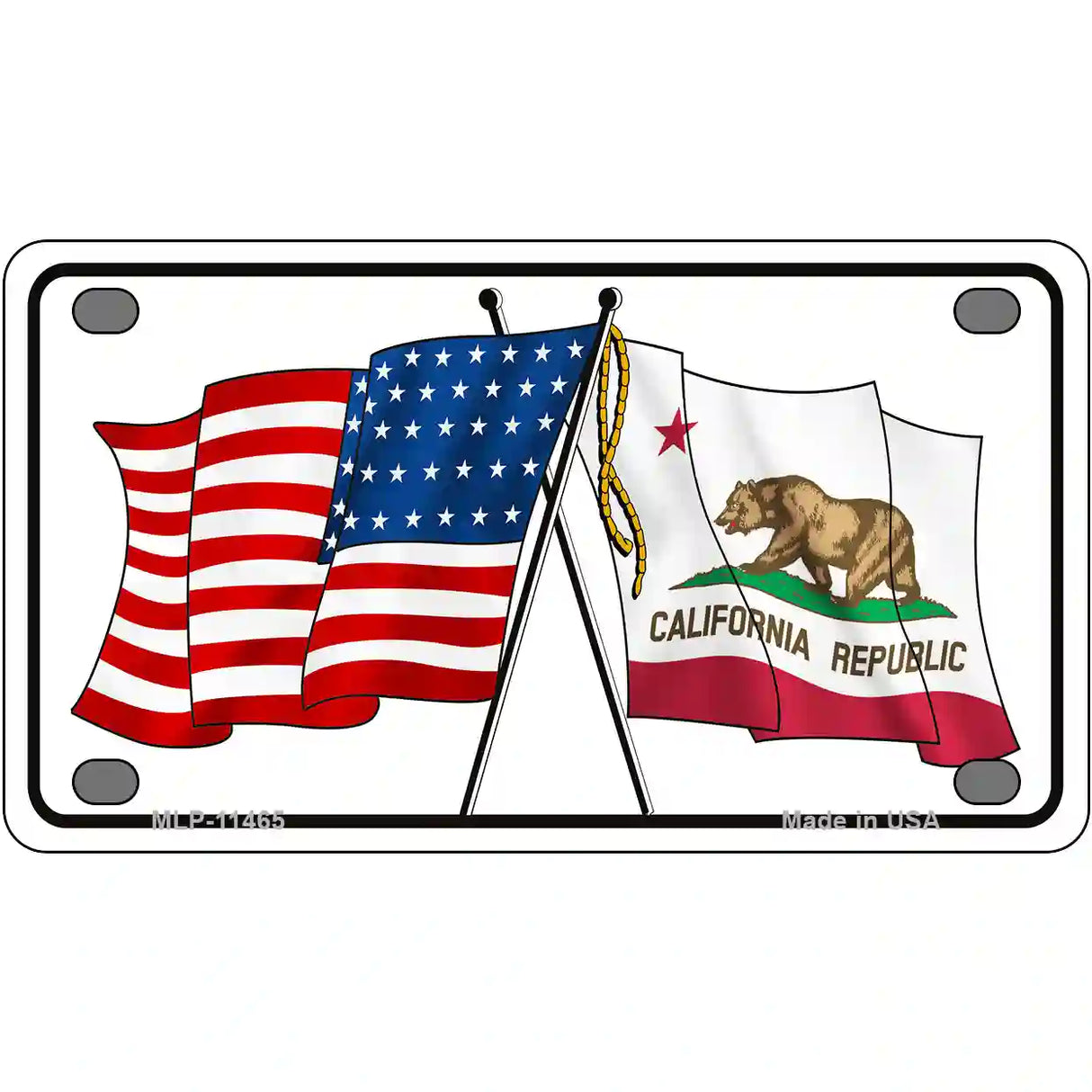 California Crossed US Flag License Plate 4" x 2.2" (MLP)