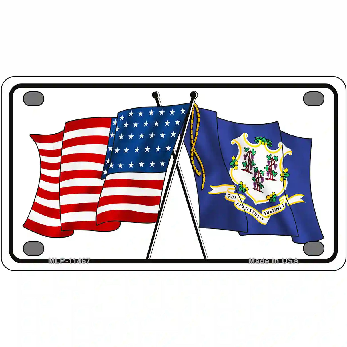 Connecticut Crossed US Flag License Plate 4" x 2.2" (MLP)