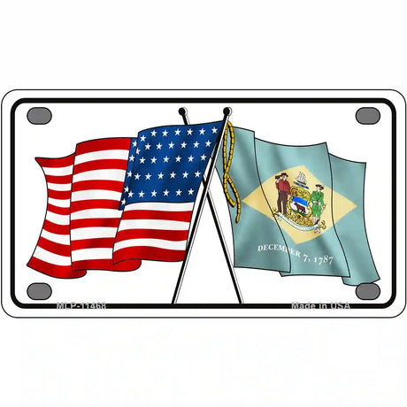 Delaware Crossed US Flag License Plate 4" x 2.2" (MLP)