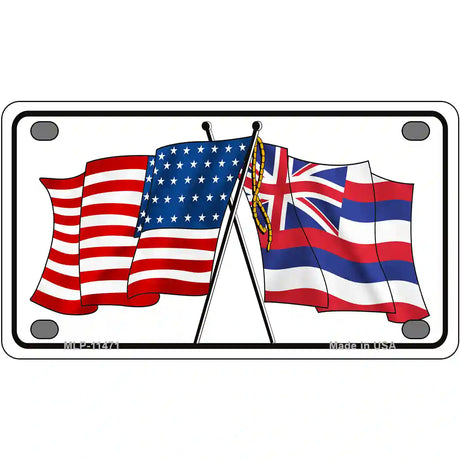 Hawaii Crossed US Flag License Plate 4" x 2.2" (MLP)