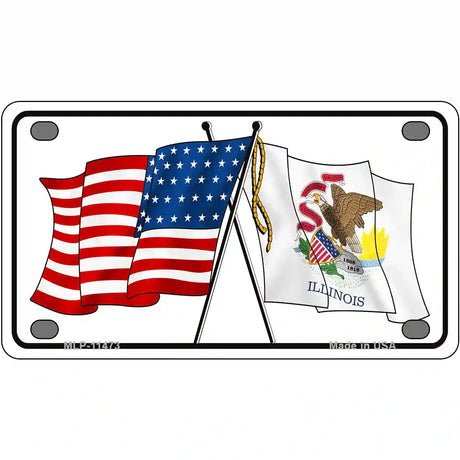 Illinois Crossed US Flag License Plate 4" x 2.2" (MLP)