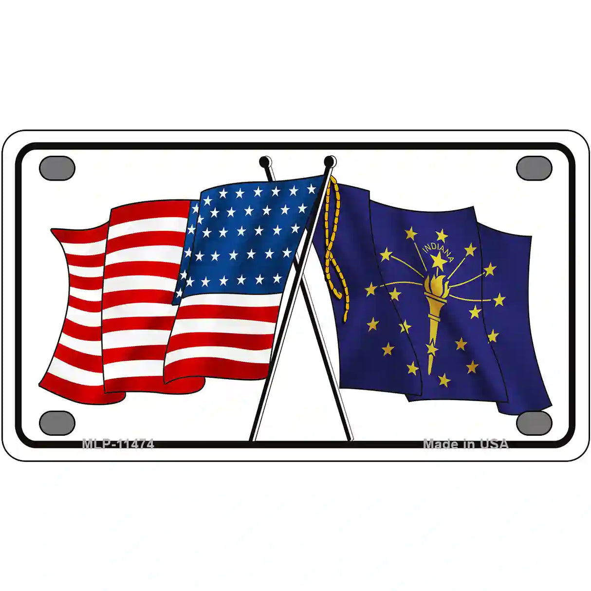 Indiana Crossed US Flag License Plate 4" x 2.2" (MLP)