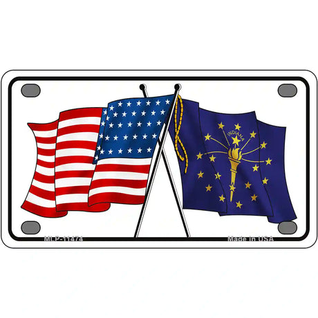 Indiana Crossed US Flag License Plate 4" x 2.2" (MLP)