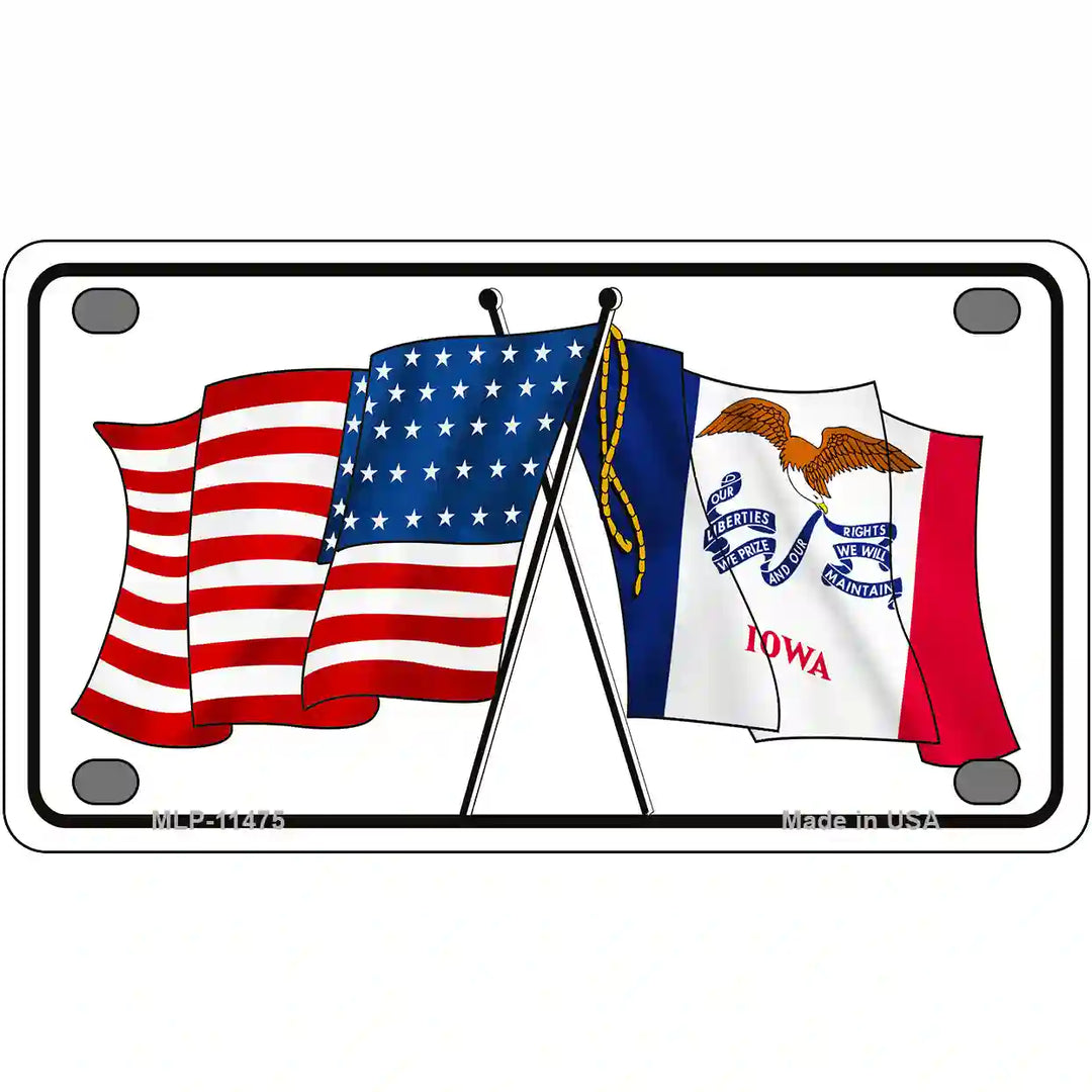 Iowa Crossed US Flag License Plate 4" x 2.2" (MLP)