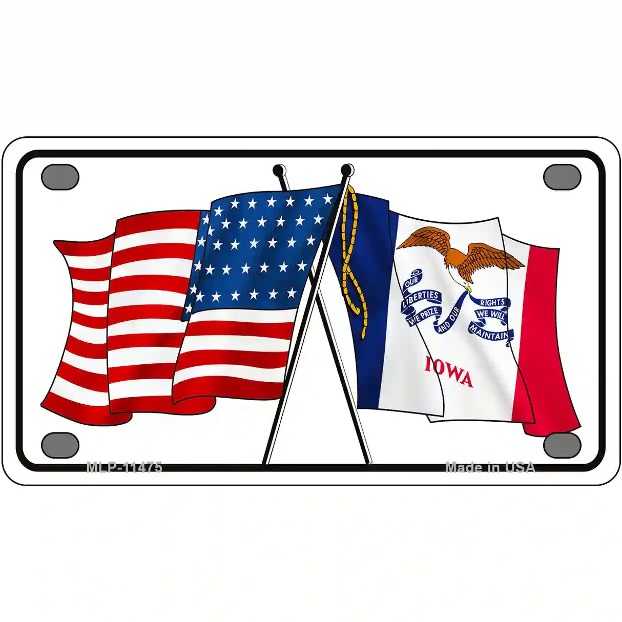 Iowa Crossed US Flag License Plate 4" x 2.2" (MLP)