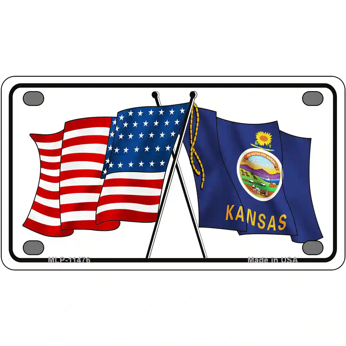 Kansas Crossed US Flag License Plate 4" x 2.2" (MLP)