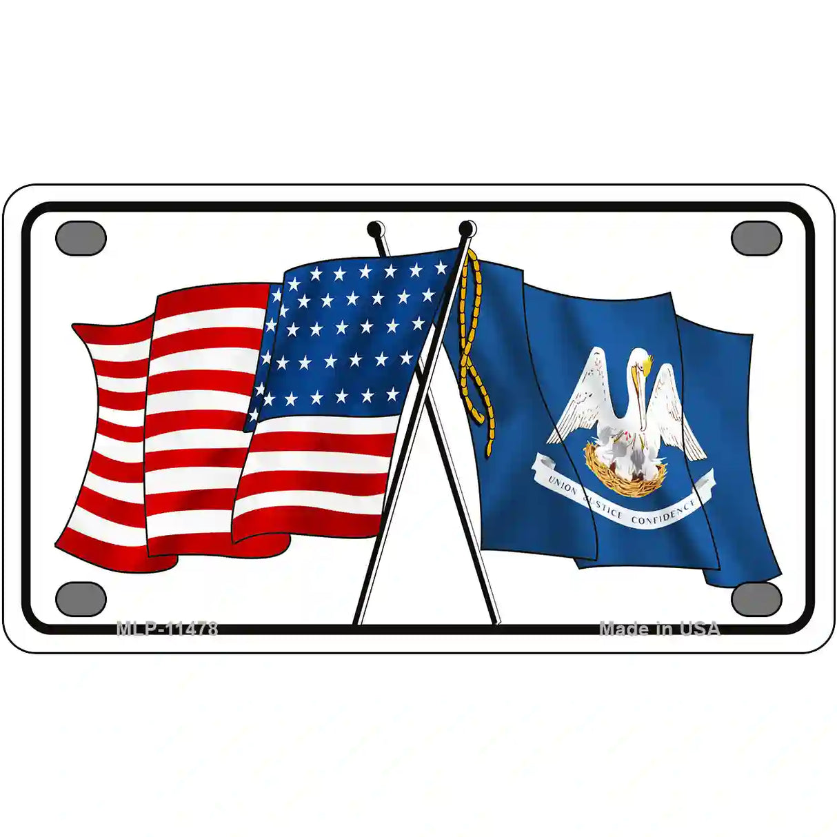 Louisiana Crossed US Flag License Plate 4" x 2.2" (MLP)