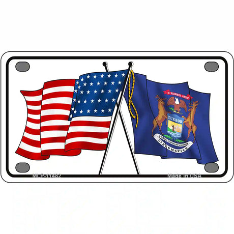 Michigan Crossed US Flag License Plate 4" x 2.2" (MLP)