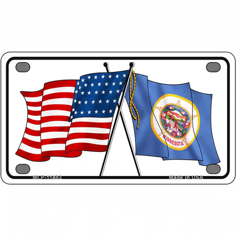 Minnesota Crossed US Flag License Plate 4" x 2.2" (MLP)