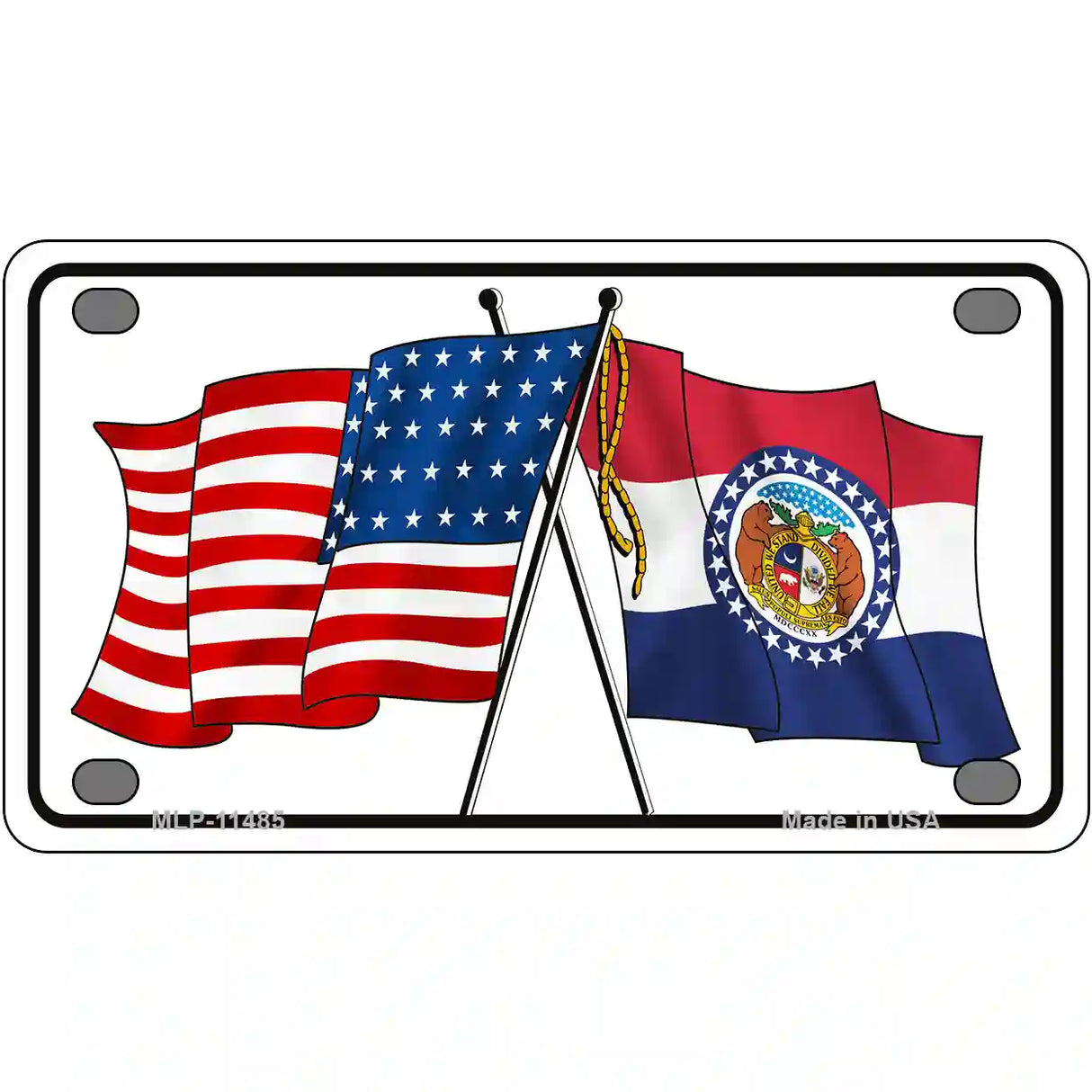 Missouri Crossed US Flag License Plate 4" x 2.2" (MLP)