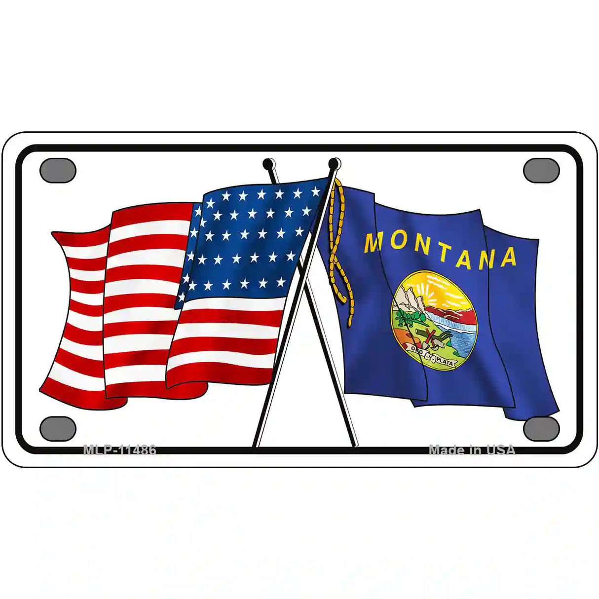 Montana Crossed US Flag License Plate 4" x 2.2" (MLP)