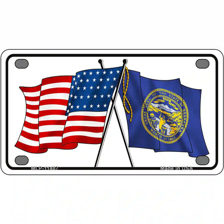 Nebraska Crossed US Flag License Plate 4" x 2.2" (MLP)