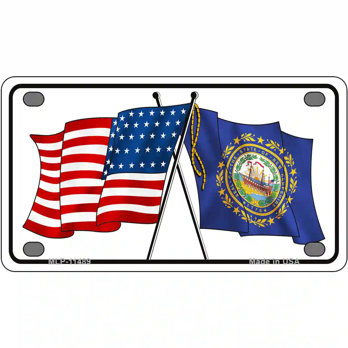 New Hampshire Crossed US Flag License Plate 4" x 2.2" (MLP)