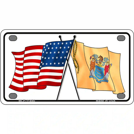 New Jersey Crossed US Flag License Plate 4" x 2.2" (MLP)