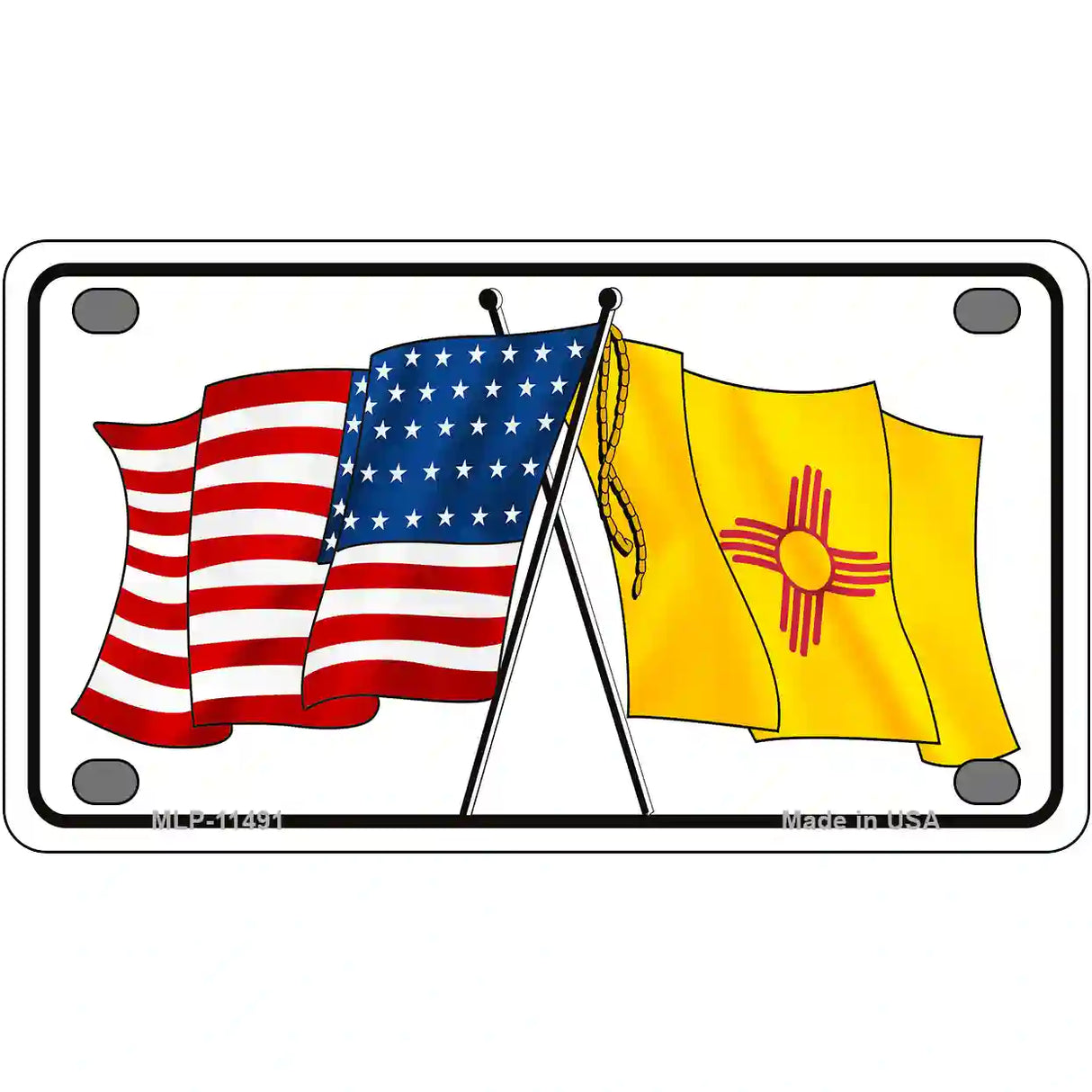 New Mexico Crossed US Flag License Plate 4" x 2.2" (MLP)