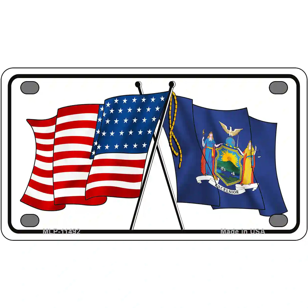 New York Crossed US Flag License Plate 4" x 2.2" (MLP)