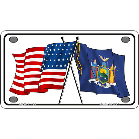 New York Crossed US Flag License Plate 4" x 2.2" (MLP)