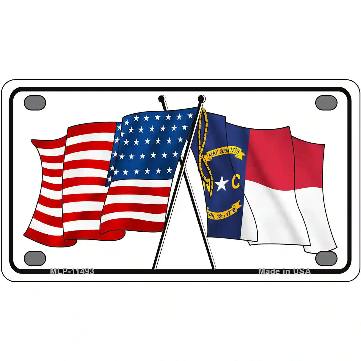 North Carolina Crossed US Flag License Plate 4" x 2.2" (MLP)