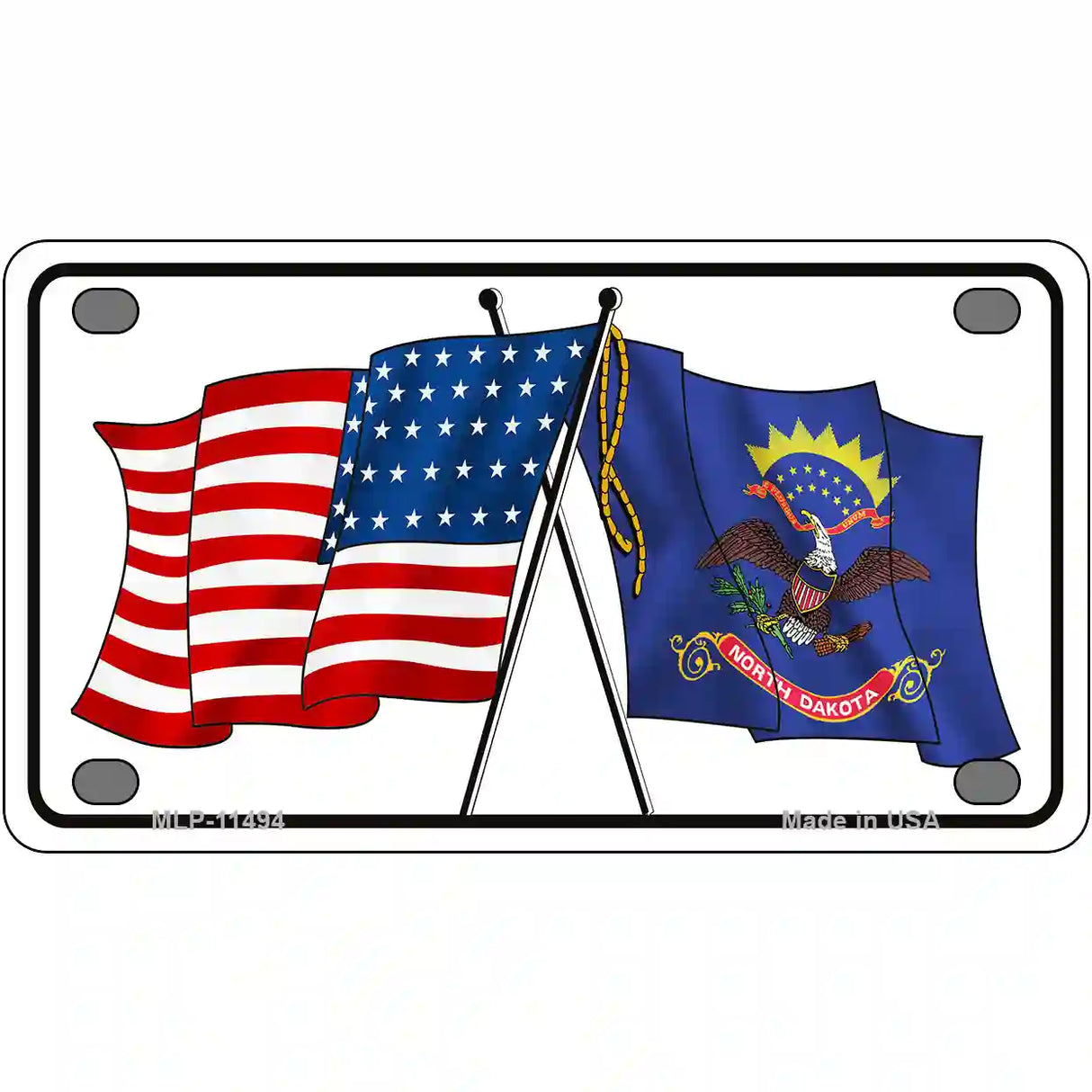 North Dakota Crossed US Flag License Plate 4" x 2.2" (MLP)