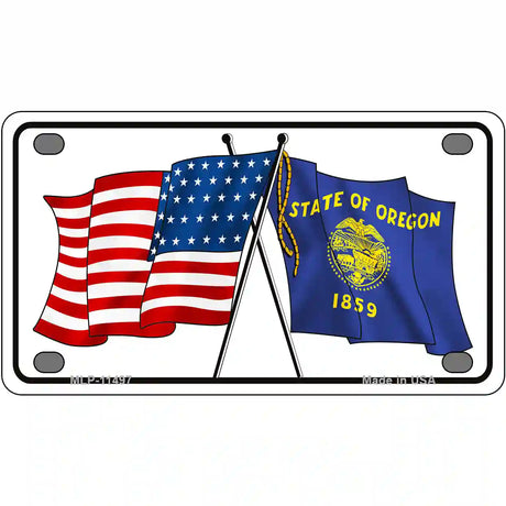 Oregon Crossed US Flag License Plate 4" x 2.2" (MLP)