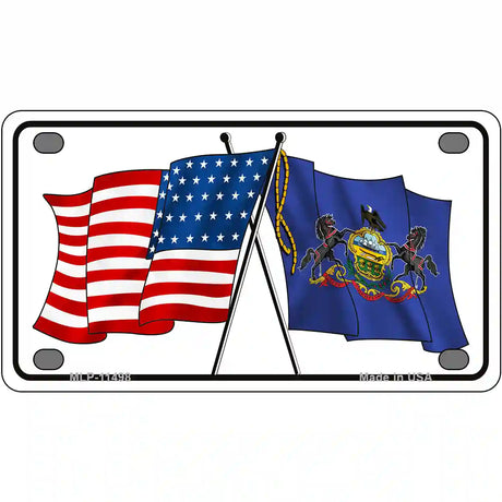 Pennsylvania Crossed US Flag License Plate 4" x 2.2" (MLP)