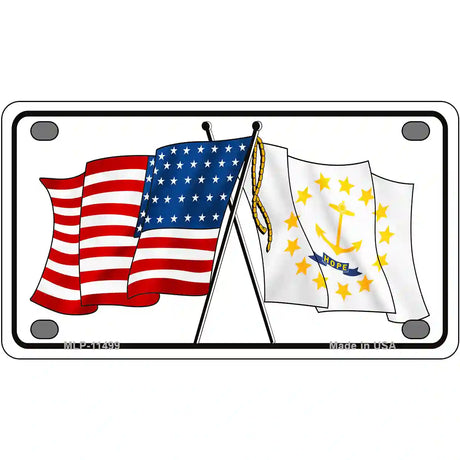 Rhode Island Crossed US Flag License Plate 4" x 2.2" (MLP)