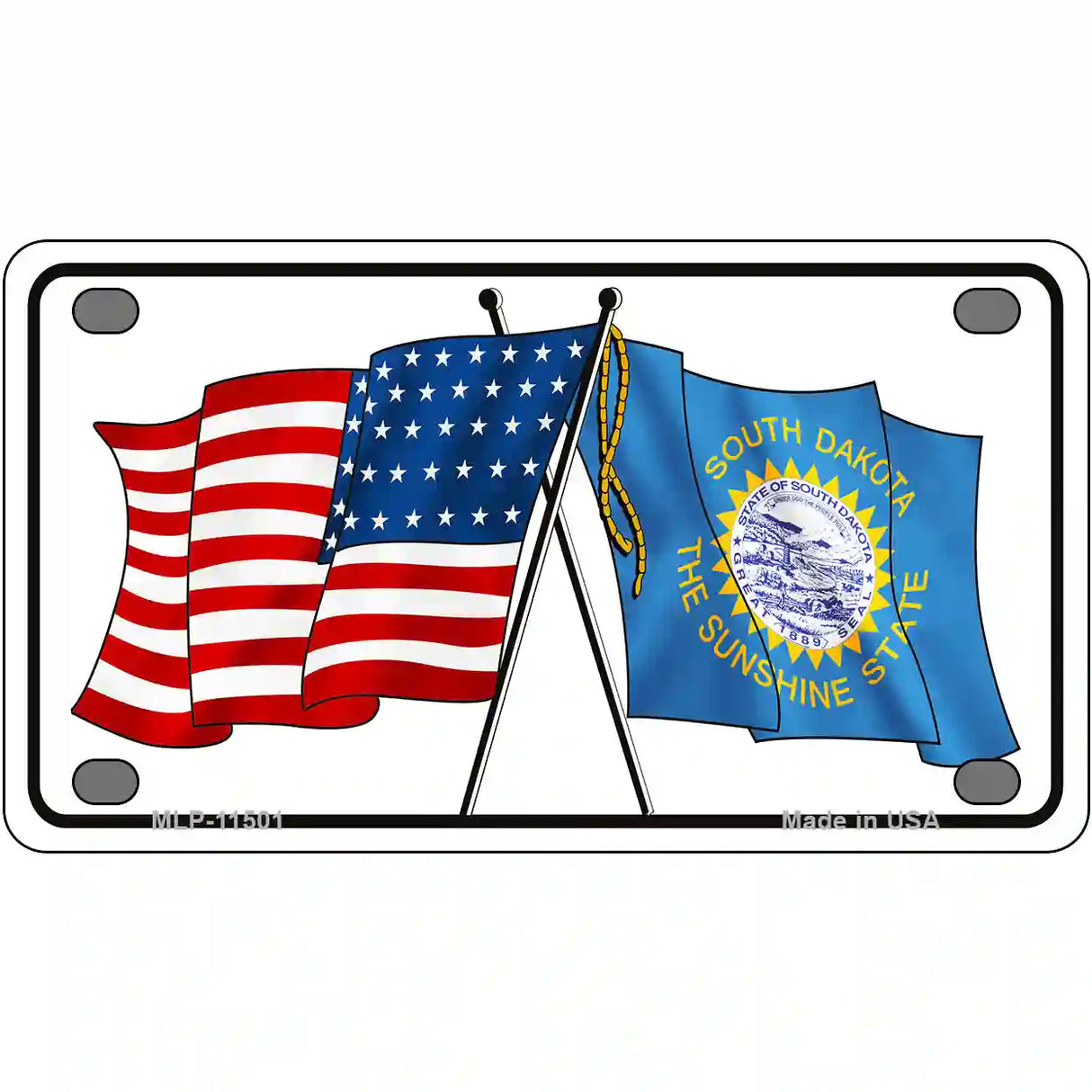 South Dakota Crossed US Flag License Plate 4" x 2.2" (MLP)