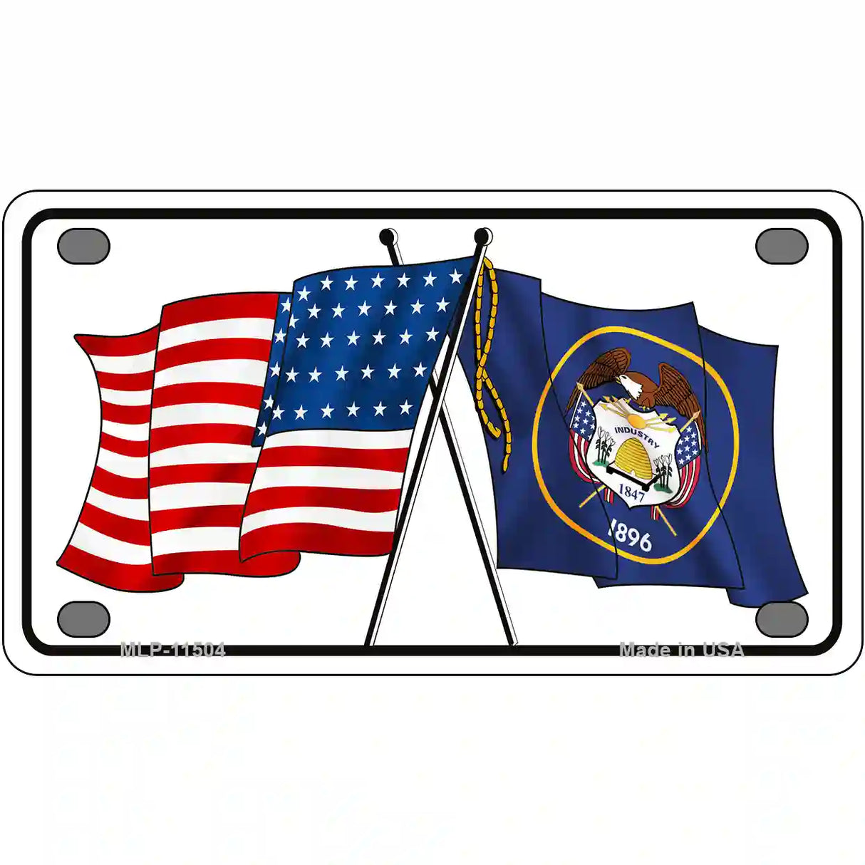 Utah Crossed US Flag License Plate 4" x 2.2" (MLP)