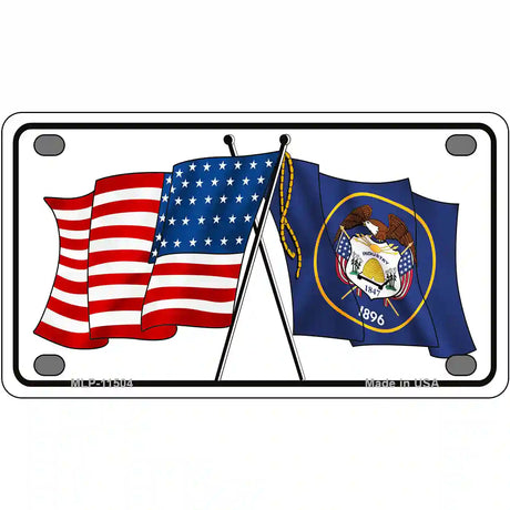 Utah Crossed US Flag License Plate 4" x 2.2" (MLP)