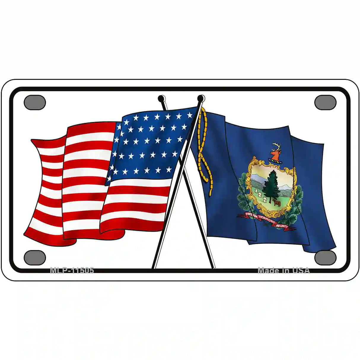 Vermont Crossed US Flag License Plate 4" x 2.2" (MLP)