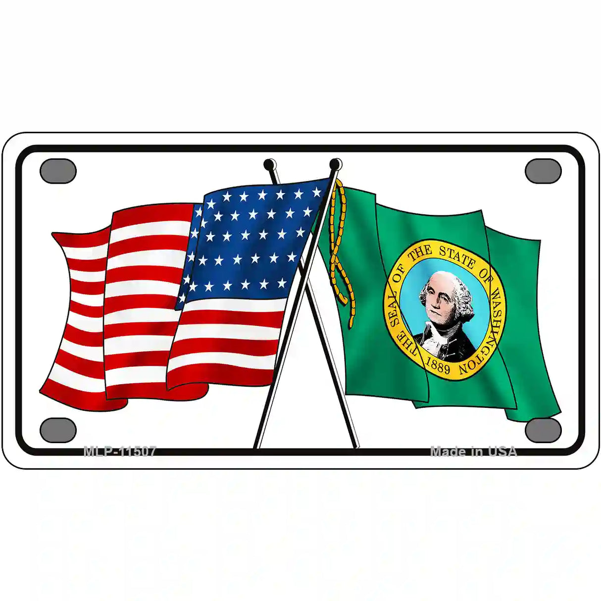 Washington Crossed US Flag License Plate 4" x 2.2" (MLP)