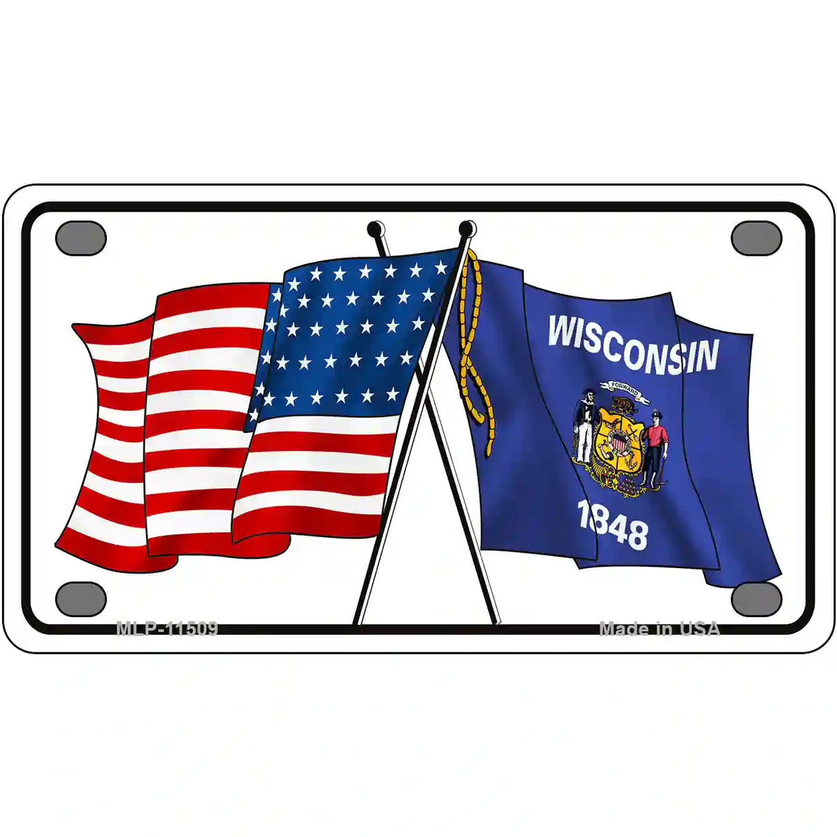 Wisconsin Crossed US Flag License Plate 4" x 2.2" (MLP)