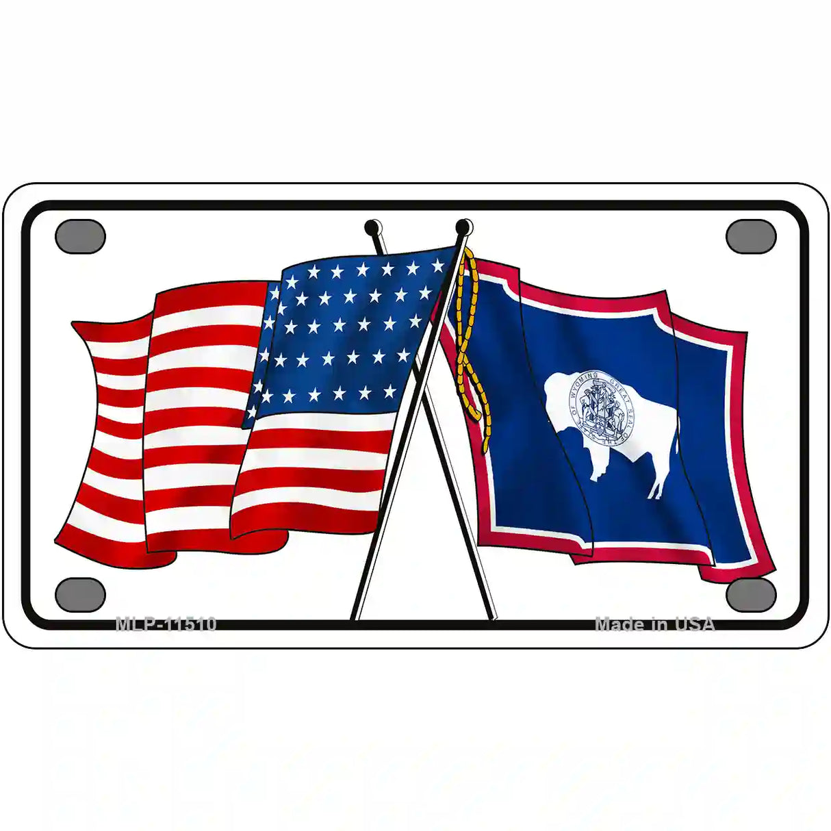 Wyoming Crossed US Flag License Plate 4" x 2.2" (MLP)