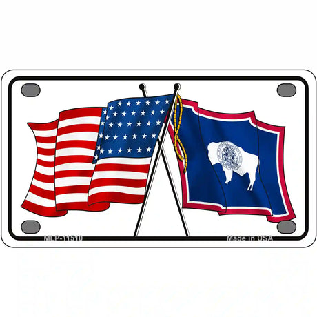 Wyoming Crossed US Flag License Plate 4" x 2.2" (MLP)