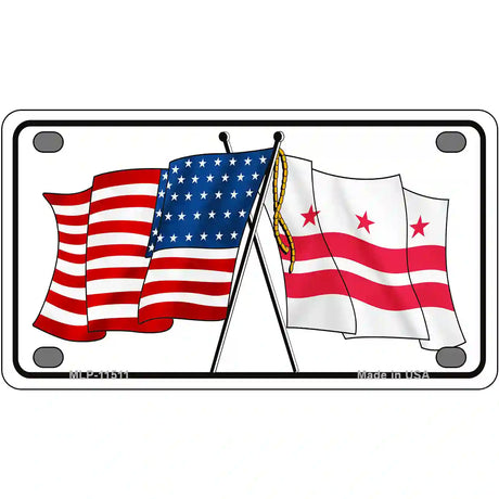 Washington DC Crossed US Flag License Plate 4" x 2.2" (MLP)