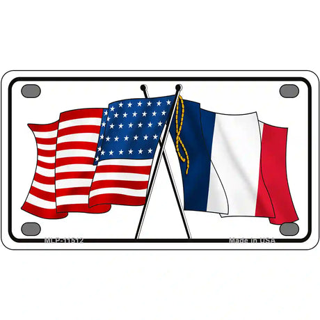 France Crossed US Flag License Plate 4" x 2.2" (MLP)