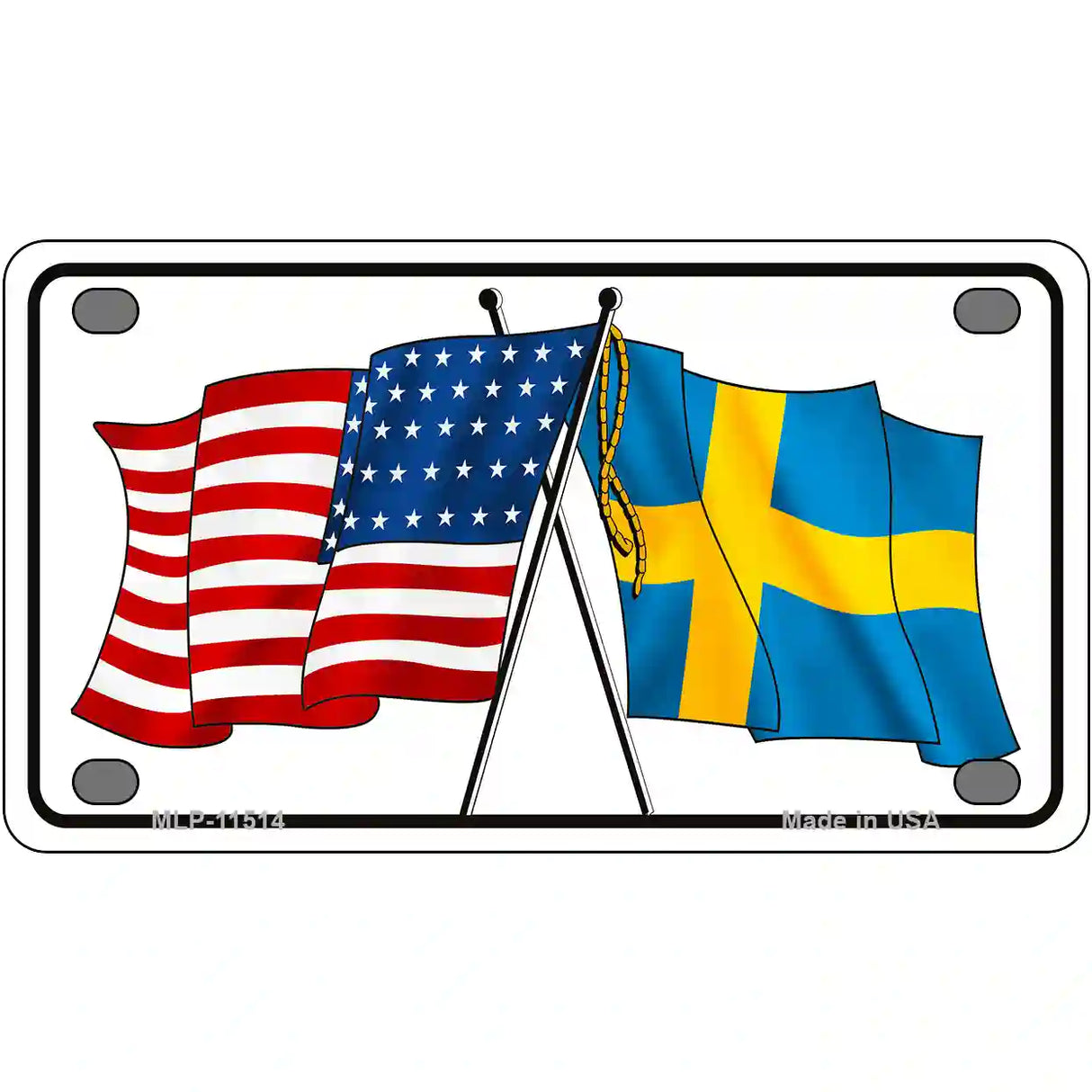 Sweden Crossed US Flag License Plate 4" x 2.2" (MLP)