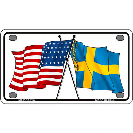 Sweden Crossed US Flag License Plate 4" x 2.2" (MLP)