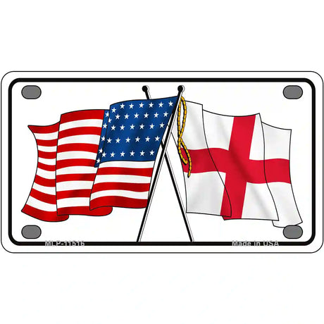 England Crossed US Flag License Plate 4" x 2.2" (MLP)