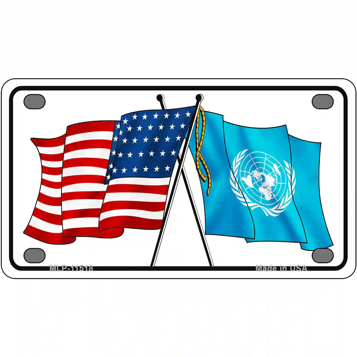 United Nation Crossed US Flag License Plate 4" x 2.2" (MLP)