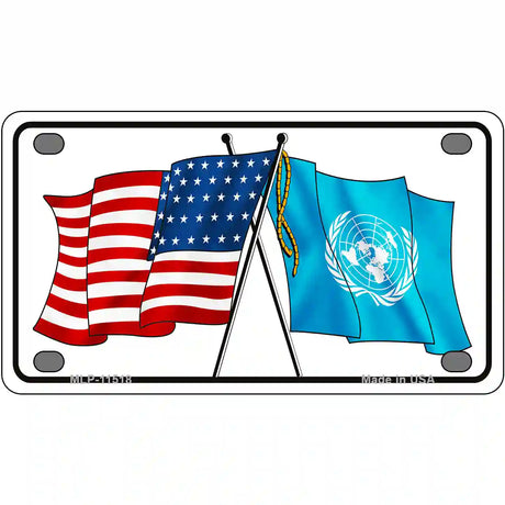 United Nation Crossed US Flag License Plate 4" x 2.2" (MLP)