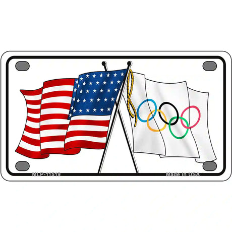 Olympic Crossed US Flag License Plate 4" x 2.2" (MLP)