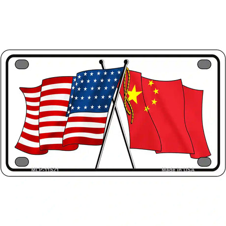 China Crossed US Flag License Plate 4" x 2.2" (MLP)